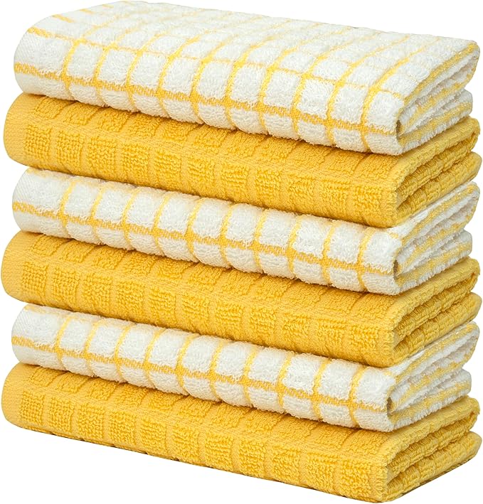 Bumble Kitchen Towels (6 Pack) | 16" x 28" | 100% Cotton Dish Towels for Kitchen | 380 GSM | Soft, Highly Absorbent & Durable Dish Towels with Hanging Loop | Yellow