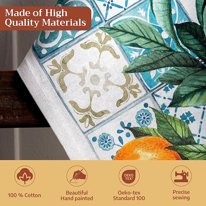 Maison d' Hermine Kitchen Towels Set of 3 100% Cotton 27.50" x 20" Reusable Cloth Tea Dish Towels Absorbent with Hanging Loop for Kitchen Farmhouse Hotel Spring Summer - Agrume