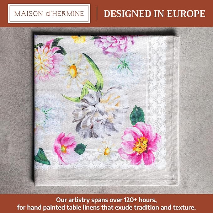 Maison d' Hermine 100% Cotton Cloth Napkins Set of 4 Everyday Reusable Square Napkins Cloth Washable Dinner Party Wedding Restaurant Hotel Kitchen Spring Summer (Pivoine, 20" x 20")