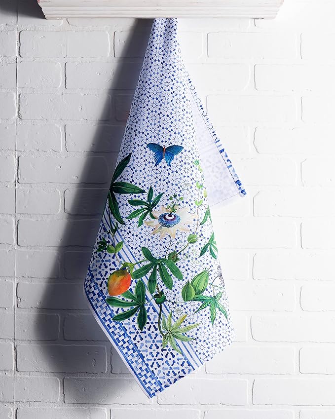 Maison d' Hermine Kitchen Towels Set of 3 100% Cotton 27.50" x 20" Reusable Cloth Tea Dish Towels Absorbent with Hanging Loop for Kitchen Farmhouse Hotel Spring Summer - Passiflora