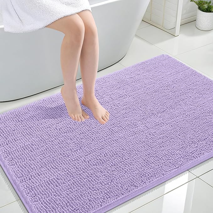 OLANLY Large Bathroom Rugs 44x32, Extra Soft Absorbent Chenille Bath Rugs, Rubber Backing Quick Dry, Machine Washable Bath Mats for Bathroom Floor, Tub and Shower, Home Decor Accessories, Lavender