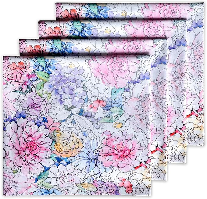 Maison d' Hermine 100% Cotton Cloth Napkins Set of 4 Everyday Reusable Square Napkins Cloth Washable Dinner Party Wedding Restaurant Hotel Kitchen Spring Summer (Floral Love, 20" x 20")