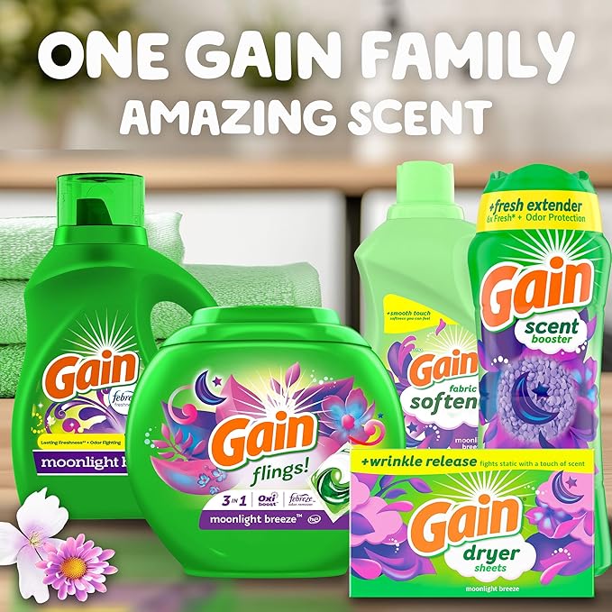 Gain Flings Laundry Detergent Pacs, 102 Count, Moonlight Breeze Scent, with Odor Defense, concentrated laundry soap pacs