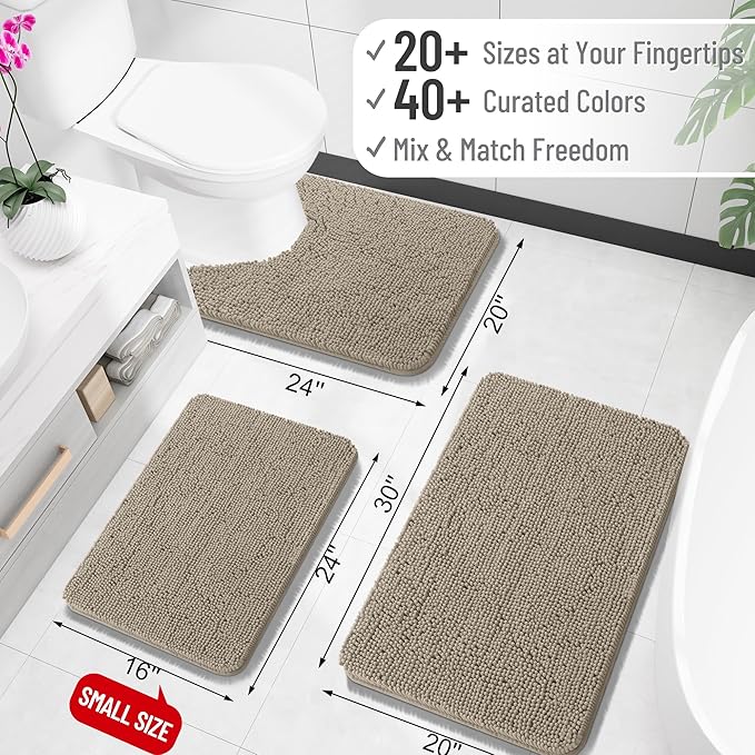 OLANLY Bathroom Rugs 34x21, Extra Soft Absorbent Chenille Bath Rugs, Rubber Backing Quick Dry, Machine Washable Bath Mats for Bathroom Floor, Tub and Shower, Home Decor Accessories, Warm Taupe
