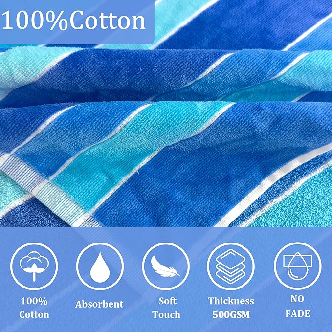 VOOVA & MOVAS Teens Poncho Towel with Hood (8-16Years), 100% Cotton Thick Poncho Towel Robe for Teens, Perfect for Pool, Beach, Bath and Gifts,Blue Stripe