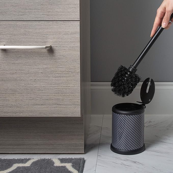 Bath Bliss Toilet Brush and Holder | Self Closing Lid | 360 Degree Brush Head | Bathroom Cleaning | Compact Size | Storage and Organization | Carbon
