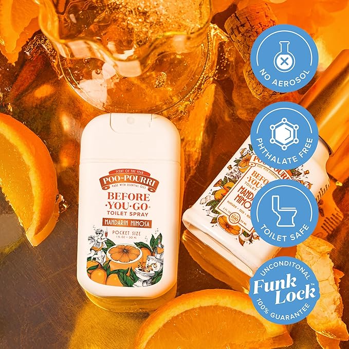 Poo-Pourri Before-You-Go Pocket Toilet Spray, Travel Essentials, Mandarin Mimosa, 1 Fl Oz, Up to 50 Uses, On-The-Go Bathroom Odor Deodorizer with Essential Oils, TSA Approved Size
