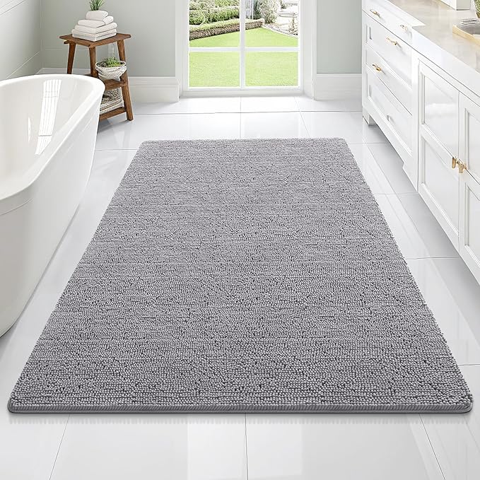 OLANLY Large Bathroom Rugs 70x46, Extra Soft Absorbent Chenille Bath Rugs, Rubber Backing Quick Dry, Machine Washable Bath Mats for Bathroom Floor, Tub and Shower, Home Decor Accessories, Grey