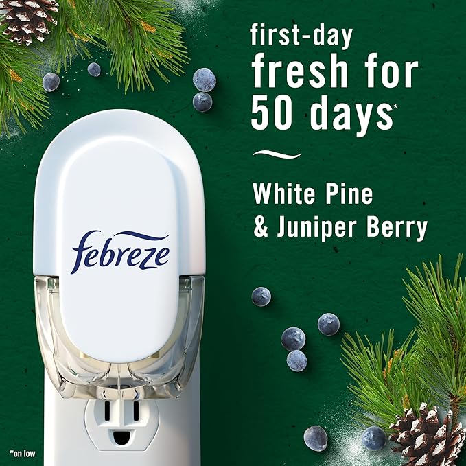 Febreze Plug In Air Freshener, Odor-Fighting Scented Oil Refill, Holiday Mix, 3 Refills, Clear