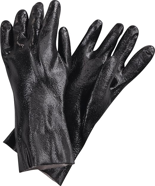 San Jamar Dish Washing/Utility Gloves Plastic Pot/Sink Gloves, Heat Protection, Waterproof With 18 Inch Coverage For Commercial Kitchen, Black