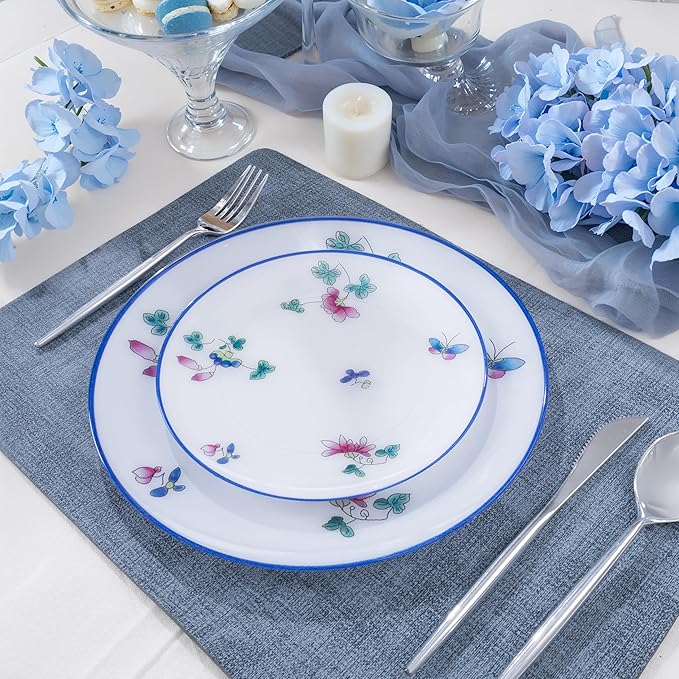 30Pcs White Plastic Plates - Butterfly Plates Disposable Heavy Duty, Fancy Floral Pattern Perfect for Weddings, Tea Parties, Holidays - 10.25" Dinner & 7.5" Dessert Plastic Plate