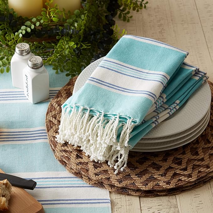 DII Seashore Collection Beach House Décor, Napkin Set, Tidal Stripe Fouta, 6 Piece
