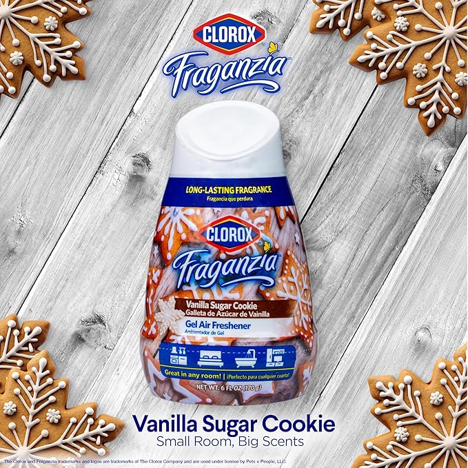 Clorox Fraganzia Gel Air Freshener Cone, Vanilla Sugar Cookie Scent - No-Plug, Battery-Free Air Freshener for Small Rooms, Closets, Kitchens, Bathrooms, Offices and More, 6 Ounce
