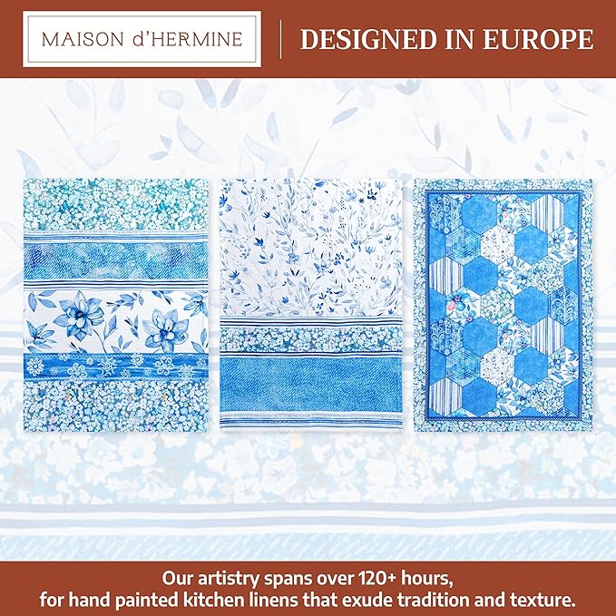Maison d' Hermine Kitchen Towels Set of 3 100% Cotton 27.50" x 20" Reusable Cloth Tea Dish Towels Absorbent with Hanging Loop for Kitchen Farmhouse Hotel Spring Summer - Summer Blues