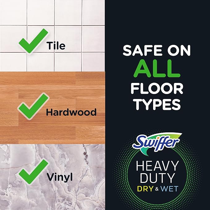 Swiffer Sweep + Mop, Dry Pads Refill, Floor Cleaner for Dirt, Dust, Hair, Cleaning Cloths for Mopping Home, Bathroom, Kitchen, All Purpose Multi-Surface Floor Wipes, Heavy Duty, Gain, 40ct