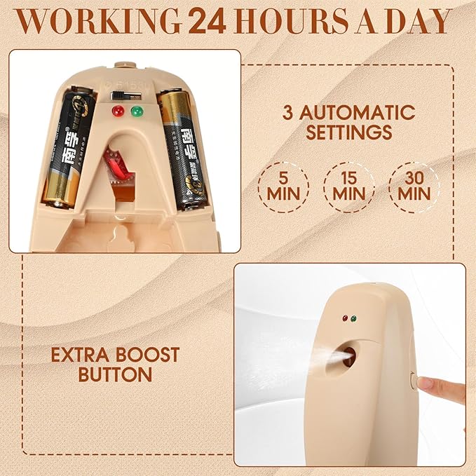 Maxcheck 4 Pcs Automatic Air Freshener Spray Dispenser Wall Mounted Automatic Spray Dispenser Air Freshener for Bathroom Battery Operated Free Standing for Commercial Place and Room(Light Khaki)
