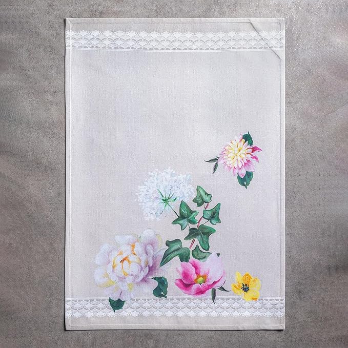 Maison d' Hermine Kitchen Towels Set of 3 100% Cotton 27.50" x 20" Reusable Cloth Tea Dish Towels Absorbent with Hanging Loop for Kitchen Farmhouse Hotel Spring Summer - Pivoine