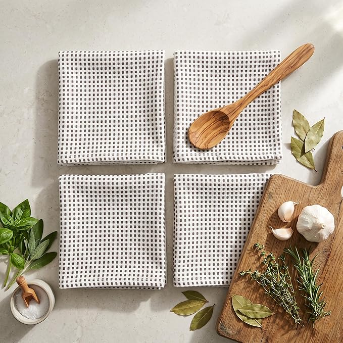 Urban Villa Christmas Dot Check Kitchen Towels Set of 6 20X30 Inches 100% Cotton Highly Absorbent Kitchen Towels Premium Quality Ultra Soft Mitered Corners Towels Grey/White