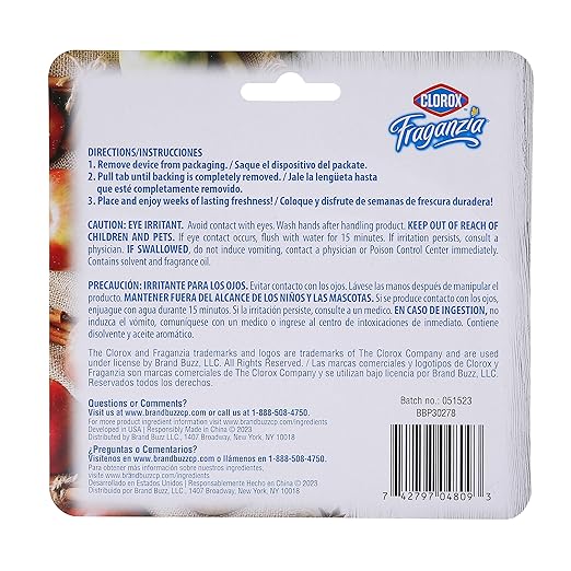 Clorox Fraganzia Small Rooms Air Freshener, Apple Cinnamon - Peel & Place, No-Plug, Battery-Free for Closets, Laundry Room, Entry Way, Bathroom, Locker, 0.25 Fl Oz Each, 2 Count
