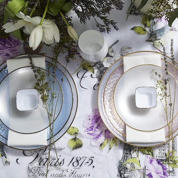 R-kay 100 Pack Blue Plastic Plates - 6 Inch Hammered With Gold Rim, Sturdy, Durable And Extra Heavy duty Blue Dessert Plates Disposable - Ideal For Appetizer And And For Desserts.