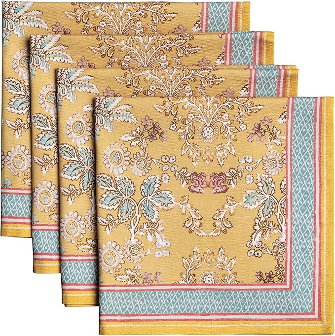 Maison d' Hermine 100% Cotton Cloth Napkins Set of 4 Everyday Reusable Square Napkins Cloth Washable Dinner Party Wedding Restaurant Hotel Kitchen Spring Summer (Marquise, 20" x 20")