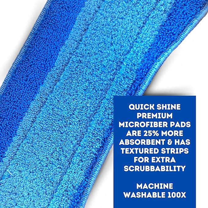 Quick Shine Spray Mop Refill Pad 15"W x 5.5"D | Washable & Reusable | Dual Action Scrubbing Strips for Thorough Cleaning | Highly Absorbent Microfiber | Use w/Quick Shine Multi-Surface Spray Mop