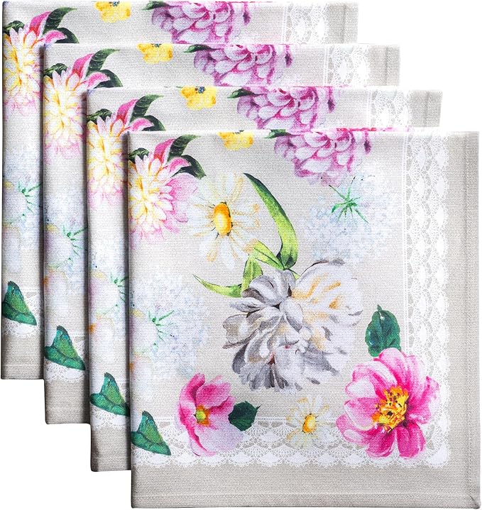 Maison d' Hermine 100% Cotton Cloth Napkins Set of 4 Everyday Reusable Square Napkins Cloth Washable Dinner Party Wedding Restaurant Hotel Kitchen Spring Summer (Pivoine, 20" x 20")