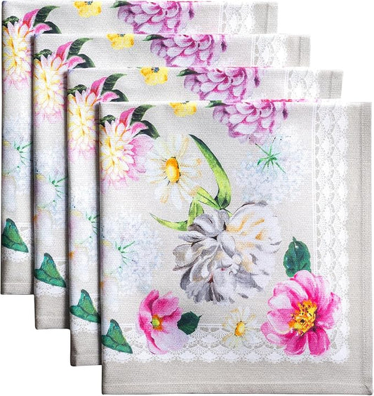 Maison d' Hermine 100% Cotton Cloth Napkins Set of 4 Everyday Reusable Square Napkins Cloth Washable Dinner Party Wedding Restaurant Hotel Kitchen Spring Summer (Pivoine, 20" x 20")