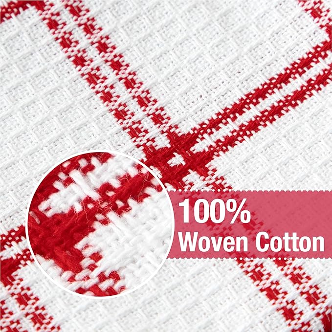T-Fal Premium Waffle Dish Cloths: Highly Absorbent, Super Soft Long Lasting - 100% Cotton, 12"x13" Towel for Cleaning & Drying, (8-Pack), Red
