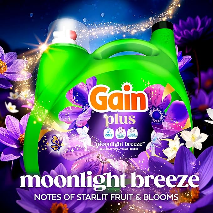 Gain Plus Liquid Laundry Detergent, Cleaner, Fresher, Now with Oxi, Moonlight Breeze Scent, 170 fl oz, 129 Loads
