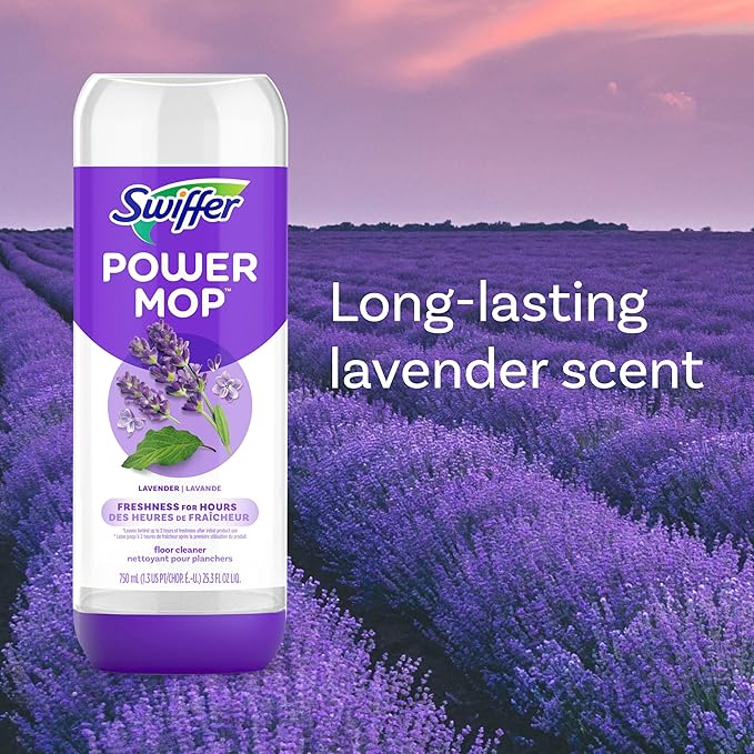 Swiffer Power Mop Refill Solution,Floor Cleaner for Mopping Tile,Vinyl,Laminate,Wood in Home,Bathroom,Kitchen, Multipurpose-Surface Solution for Floor Cleaning, Lavender Scent, 25.35 oz (Pack of 10)