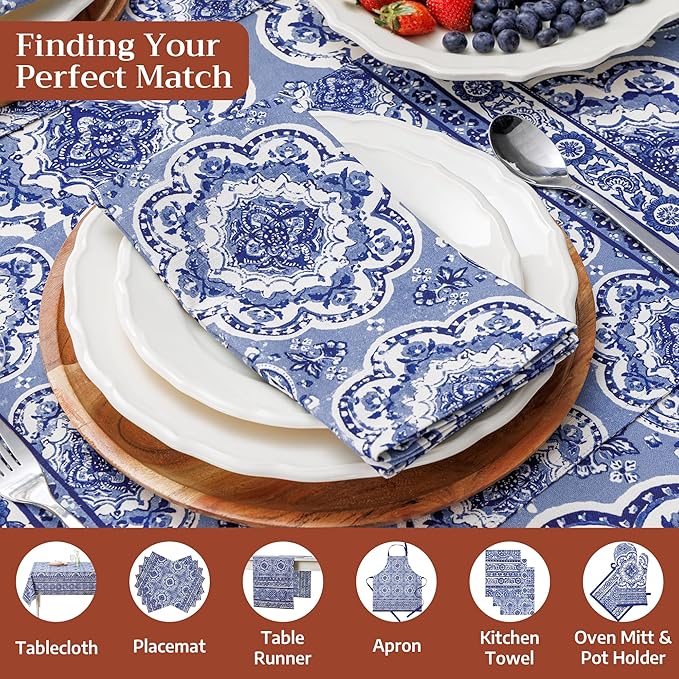 Maison d' Hermine 100% Cotton Cloth Napkins Set of 4 Everyday Reusable Square Napkins Cloth Washable Dinner Party Wedding Restaurant Hotel Kitchen Spring Summer (Melodie Bleue, 20" x 20")