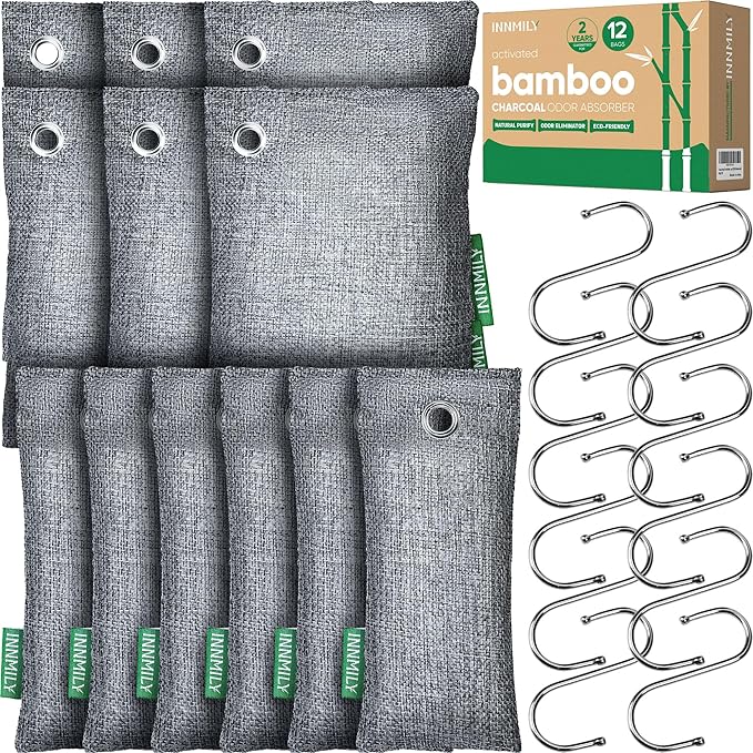 Innmily Activated Charcoal Odor Absorber, Odor Eliminator for Strong Odor,Bamboo Charcoal Air Purifying Bags for Shoe Home Car Closet Pet, Sneaker Deodorizer, Smoke Room Deodorizer(12 Packs)