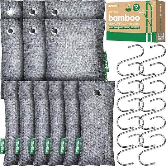 Innmily Activated Charcoal Odor Absorber, Odor Eliminator for Strong Odor,Bamboo Charcoal Air Purifying Bags for Shoe Home Car Closet Pet, Sneaker Deodorizer, Smoke Room Deodorizer(12 Packs)