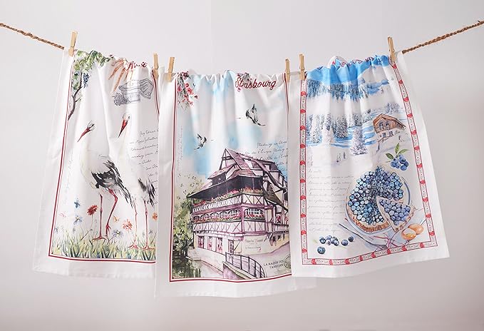 Maison d' Hermine Kitchen Towels Set of 3 100% Cotton 27.50" x 20" Reusable Cloth Tea Dish Towels Absorbent with Hanging Loop for Kitchen Farmhouse Hotel Spring Summer - Mulhouse
