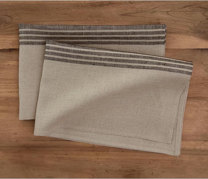 Solino Home Black and Natural Linen Kitchen Towels Set of 2-100% Pure Linen 17 x 26 Inch Farmhouse Tea Towels with Hanging Loop - European Flax Kitchen Dish Cloth - Quick Dry & Machine Washable