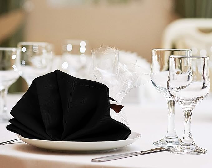 Utopia Kitchen Black Cloth Napkins [12 Pack, 18x18 Inch] Absorbent Cotton Blend Washable and Reusable for Dinner, Restaurant, Lunch, Wedding and Hotel