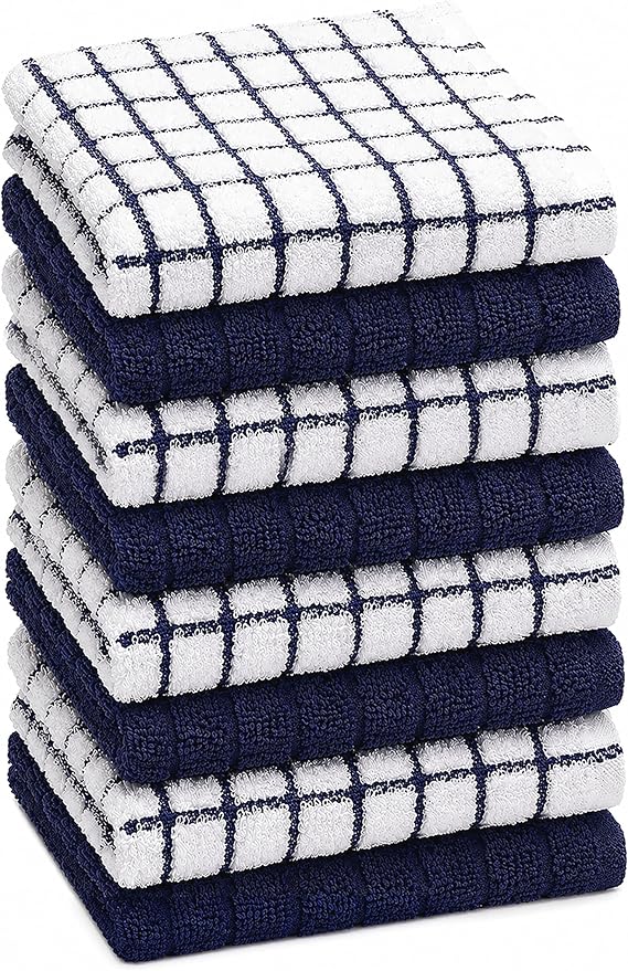 Bumble Dish Cloths (8 Pack) | 12" x 12" | 100% Cotton Kitchen Towels | 405 GSM | Soft, Highly Absorbent & Durable Dish Towels for Kitchen | Navy