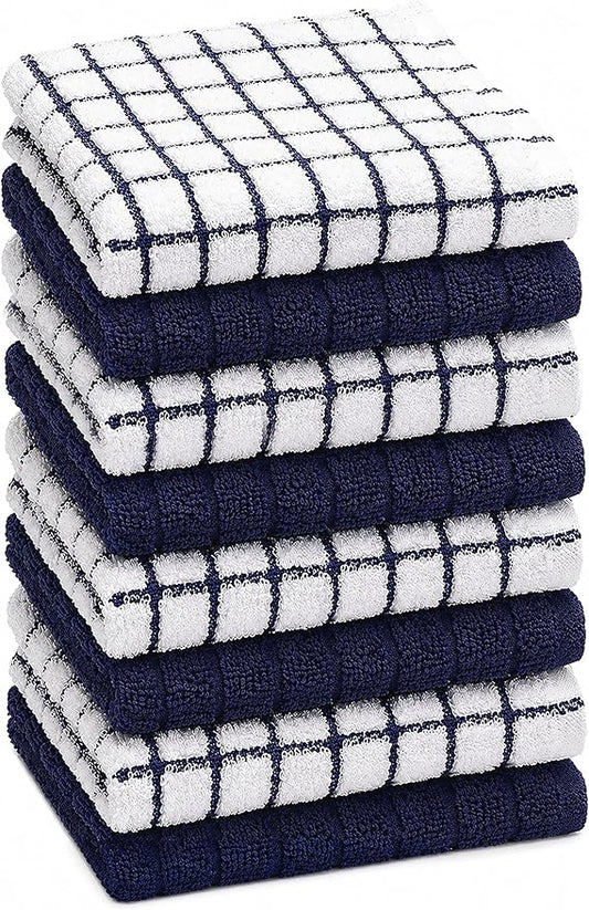 Bumble Dish Cloths (8 Pack) | 12" x 12" | 100% Cotton Kitchen Towels | 405 GSM | Soft, Highly Absorbent & Durable Dish Towels for Kitchen | Navy