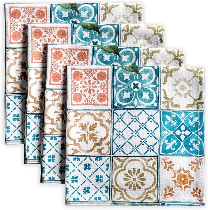 Maison d' Hermine 100% Cotton Cloth Napkins Set of 4 Everyday Reusable Square Napkins Cloth Washable Dinner Party Wedding Restaurant Hotel Kitchen Spring Summer (Agrume, 20" x 20")
