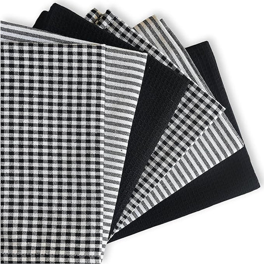 Cotton Dish Towels For Kitchen Drying - Highly Absorbent Black Striped Gingham Plaid Tea Towels - 18"X28" Set Of 6 Farmhouse Linen Dishtowels In Bulk - Pano De Prato Para Cozinha - T Towles Towls