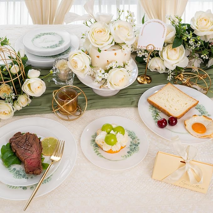 30Pcs White Plastic Plates - Love Plates Disposable Heavy Duty, Fancy Floral Pattern Perfect for Wedding, Holidays - 10.25" Dinner & 7.5" Dessert Plastic Plate