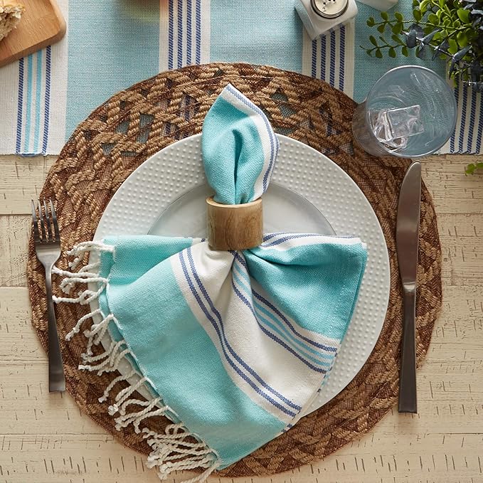 DII Seashore Collection Beach House Décor, Napkin Set, Tidal Stripe Fouta, 6 Piece