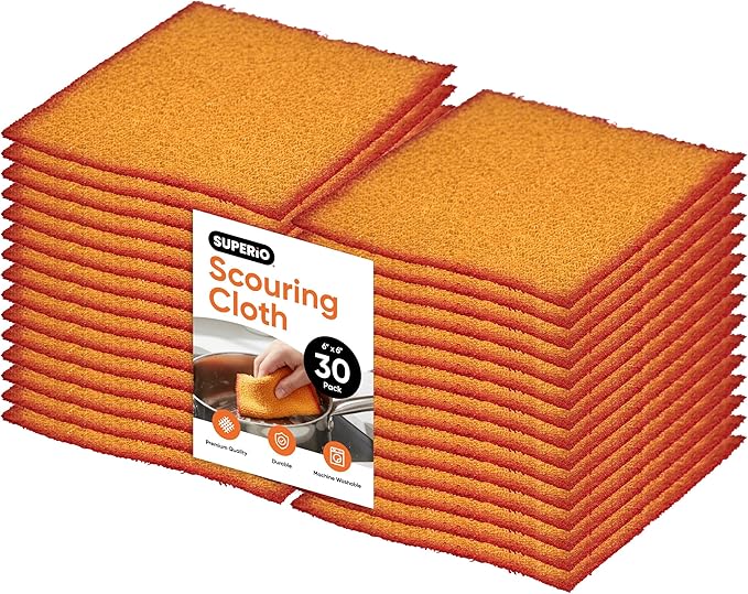 Superio Scouring Pads Non-Scratch Dish Scrubbers, Scrub Cloth for Scouring Kitchen, Dishwashing, Cleaning, 30 Pack
