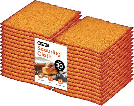 Superio Scouring Pads Non-Scratch Dish Scrubbers, Scrub Cloth for Scouring Kitchen, Dishwashing, Cleaning, 30 Pack