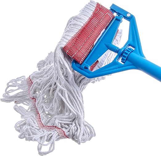 SPARTA Flo-Pac Cotton Mop Head, Loop-Ended, Wide Band with 5" Red Band for Organized Cleaning, Large, White, (Pack of 12)