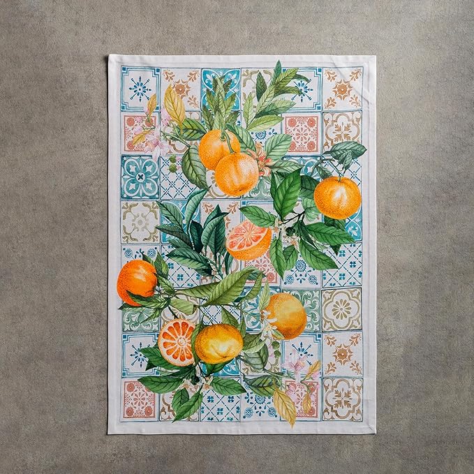 Maison d' Hermine Kitchen Towels Set of 3 100% Cotton 27.50" x 20" Reusable Cloth Tea Dish Towels Absorbent with Hanging Loop for Kitchen Farmhouse Hotel Spring Summer - Agrume