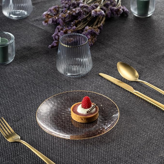 PLASTICPRO 30 Pack Hammered Plastic Plates Heavyweight Disposable Plastic Plates Elegant Clear Hammered Rim Platsic Party Dishes (Rose With Gold Rim, 7'' INCH PLATES)