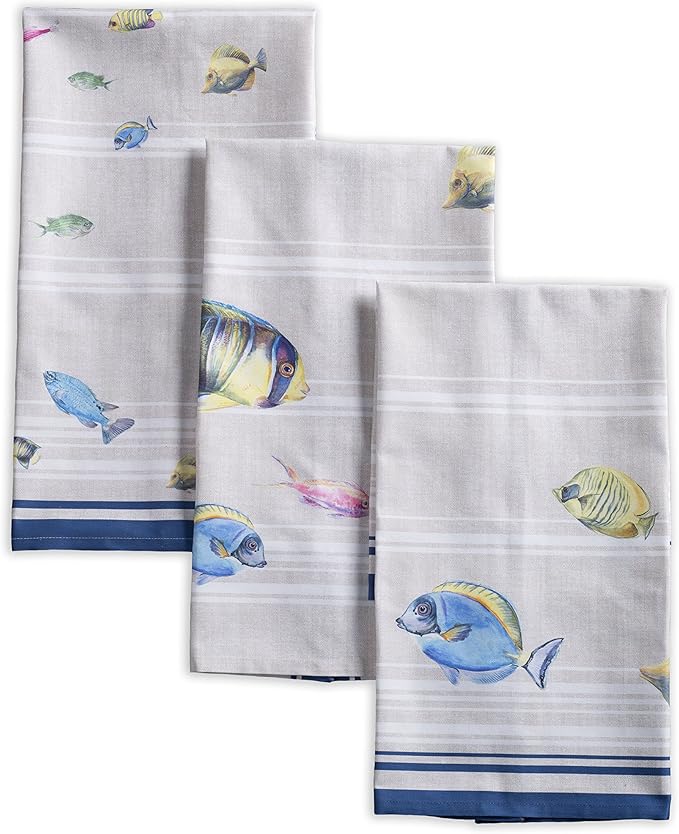 Maison d' Hermine Kitchen Towels Set of 3 100% Cotton 27.50" x 20" Reusable Cloth Tea Dish Towels Absorbent with Hanging Loop for Kitchen Farmhouse Hotel Spring Summer - Poisson
