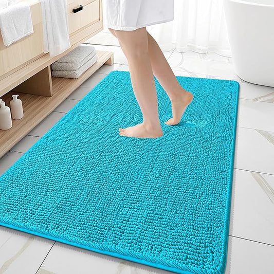 OLANLY Large Bathroom Rugs 59x35, Extra Soft Absorbent Chenille Bath Rugs, Rubber Backing Quick Dry, Machine Washable Bath Mats for Bathroom Floor, Tub and Shower, Home Decor Accessories, Aqua Sky